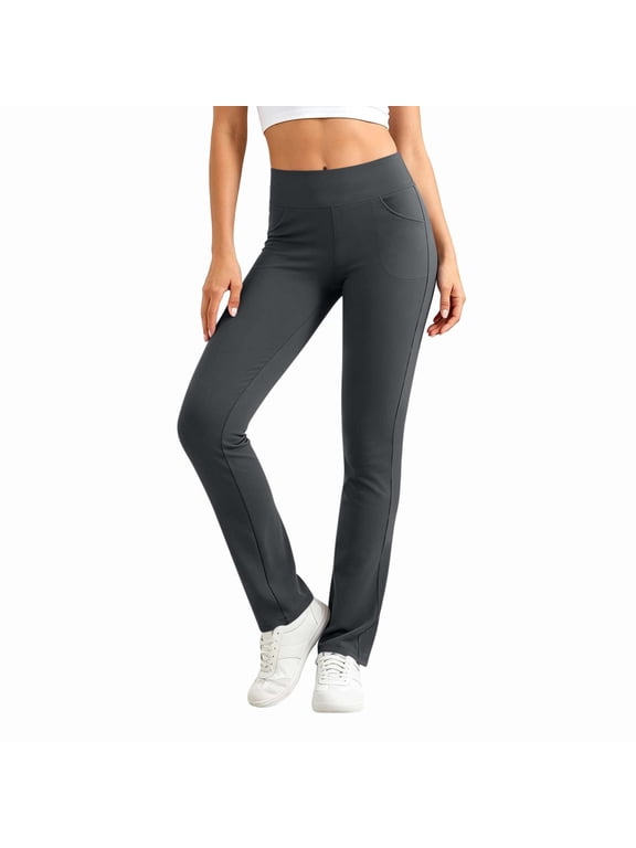 Women Flare Leggings High Waisted Bootcut Yoga Pants Slim Fit,Side Pockets,Booty Flattering Stretch,Solid Color,Petite Regular,Lounge Workout ,Gym,Yoga,Daily Comfort
