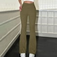 thumbnail image 1 of Women Flare Leggings Ribbed Knit Pants High-Waisted Casual Loungewear Pants Stretchy Comfy Trousers with Pockets Green S, 1 of 7