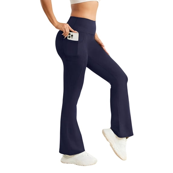 Women Flare Leggings with Pockets Comfy Yoga Pants High Waist Tummy Control Bootcut Workout Flared Leggings L