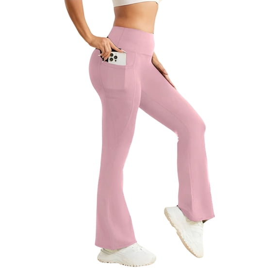 Women Flare Leggings with Pockets Comfy Yoga Pants High Waist Tummy Control Bootcut Workout Flared Leggings M