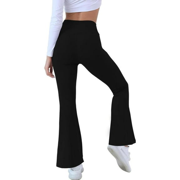 Women Flare Leggings with Side Pockets,Crossover Yoga Pants Bootleg High Waisted Stretchy Control Gym Workout Pants