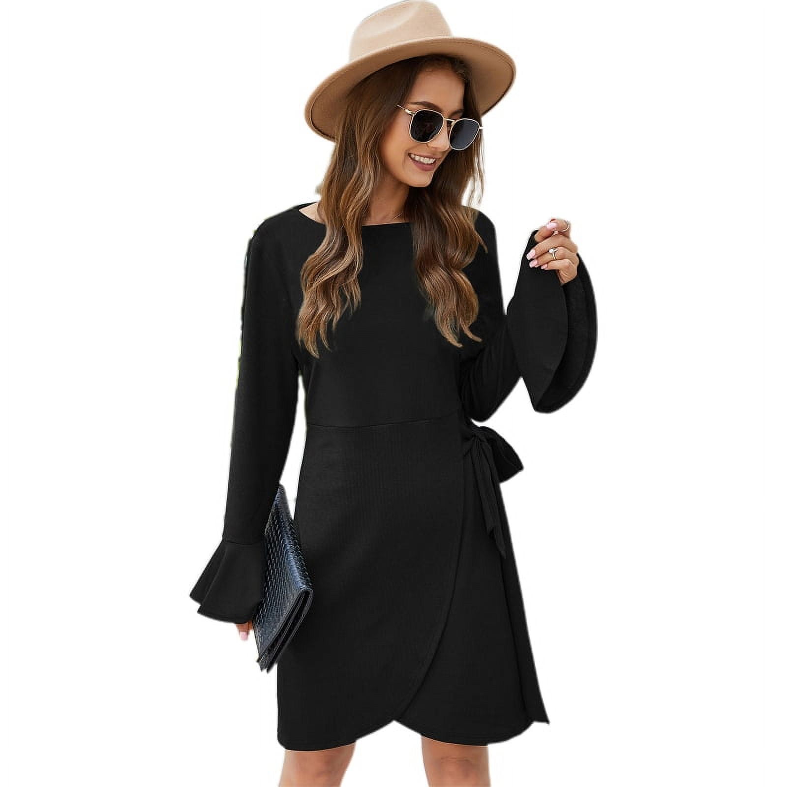 Ruffled Swallow Contrasting Collar Long Sleeve Split Midi Dress
