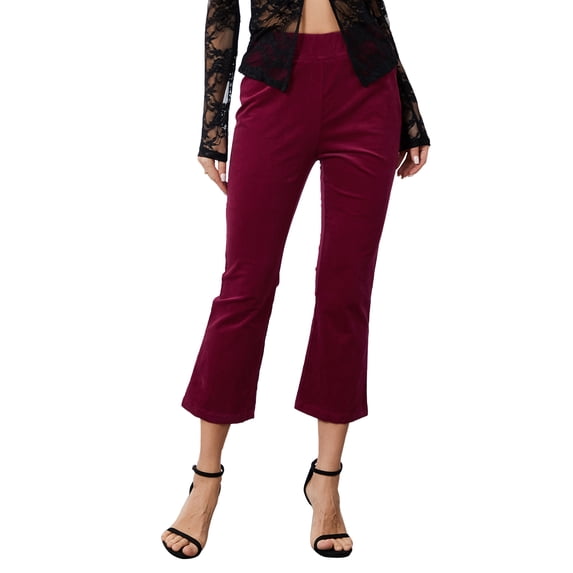 Women Flare Pants, Elastic Waist Casual High Waist Solid Color Cropped Pants Fall Trousers