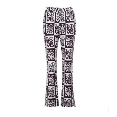 Women Flare Pants, Fashion Graphic Print High Waist Split Hem Skinny Work Lounge Pants