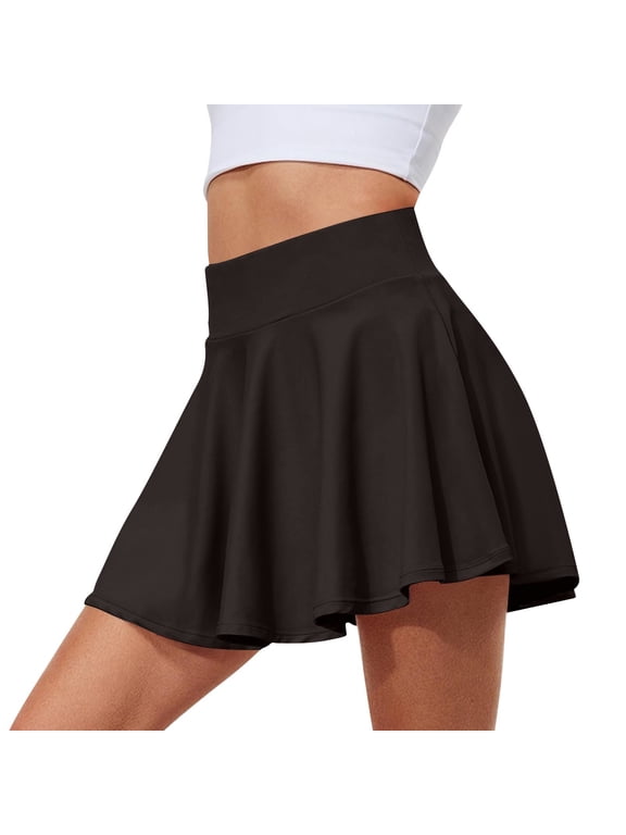 Women Flared High Waist Skater Skirt A Line Pleated Mini Skirt Stretchy Casual Basic Dance Skirt for Everyday Wear Black M