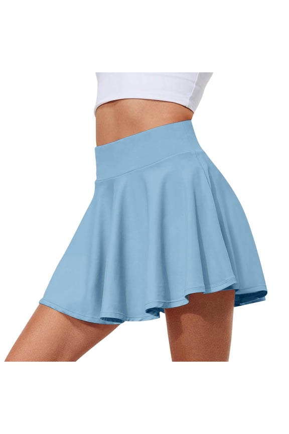Women Flared High Waist Skater Skirt A Line Pleated Mini Skirt Stretchy Casual Basic Dance Skirt for Everyday Wear Blue XL