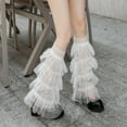 thumbnail image 1 of Women Flared Leg Warmers Star Sequins Layered Ruffles Knee High Socks Aesthetic Boot Cuffs for Streetwear, 1 of 6