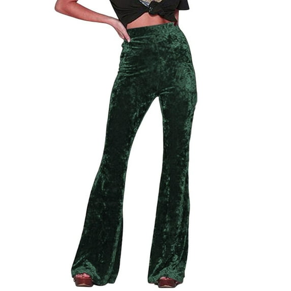 Women Flared Pants Elastic High Waist Solid Color Wide Leg Trousers Hip Lifted Velvet Vacation Work Pants Daily Wear