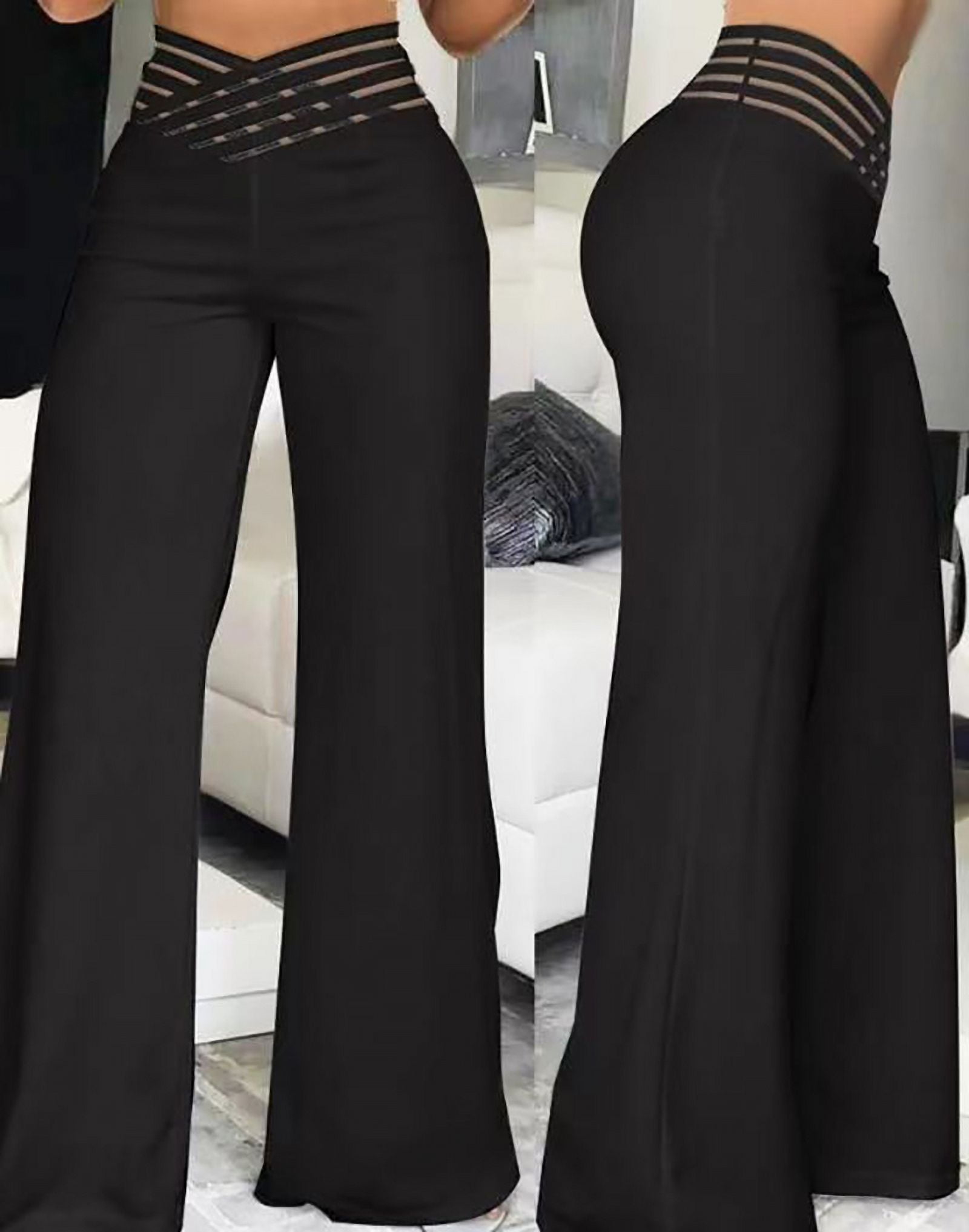 Solid Color Flare Leg Pants, Casual Versatile High Waist Pants For Spring & Summer, Women's Clothing
