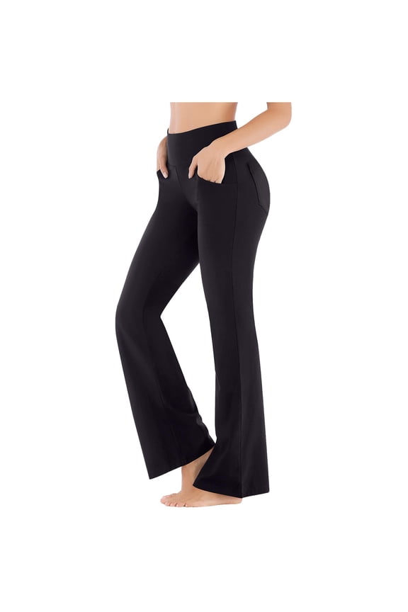 Women Flared Yoga Pants High Waisted Wide Leg Leggings Bootcut Workout Trousers Pockets Activewear S
