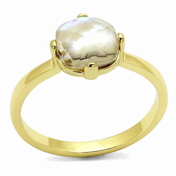 Women Flash Gold Brass Ring with Precious Stone in Aurora Borealis Rainbow Effect - Size 6