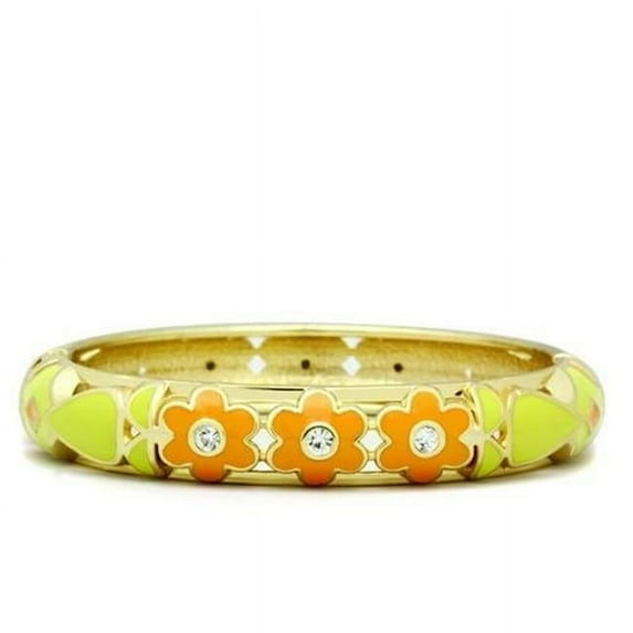 Women Flash Gold White Metal Bangle with Top Grade Crystal in Clear - 7 in.