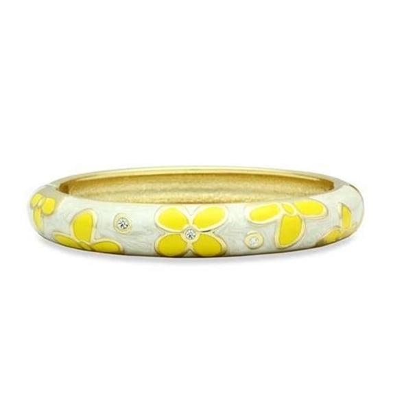 Women Flash Gold White Metal Bangle with Top Grade Crystal in Clear - 7 in.