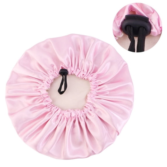 Women Flat Adjusting Button Adjustable Night Hat Round Headwear Haircare Ceremony Satin Hair Cap PINK