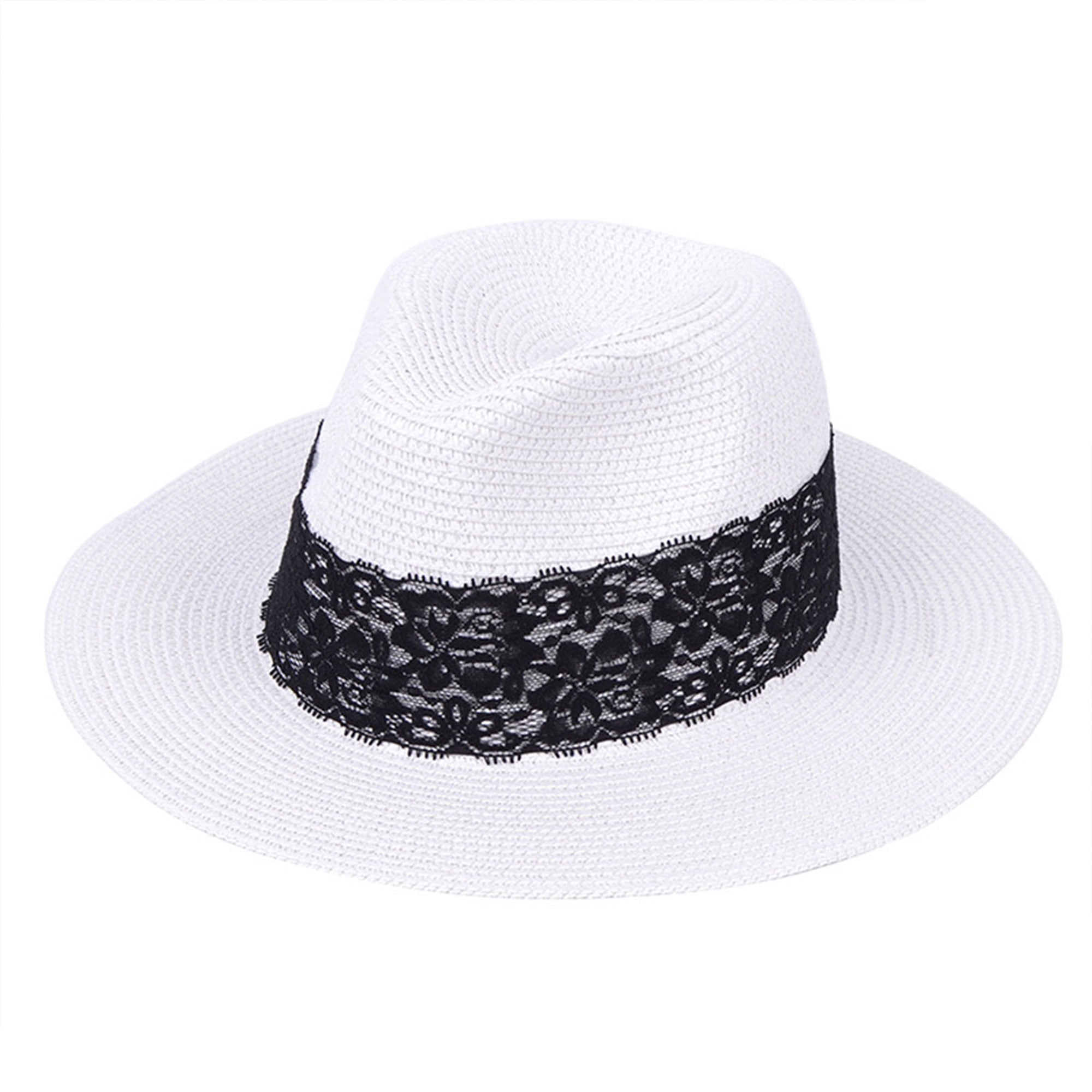 Women Flat Brim Straw Hat Panama Sun Hat Simple Contrast Beach Summer Hats  Fishing Hats Buckle Fedora Sun Hats