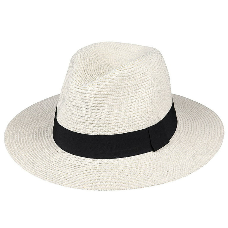 Women Flat Brim Straw Hat Panama Sun Hat Simple Contrast Beach Summer Hats  Fishing Hats Buckle Fedora Sun Hats 