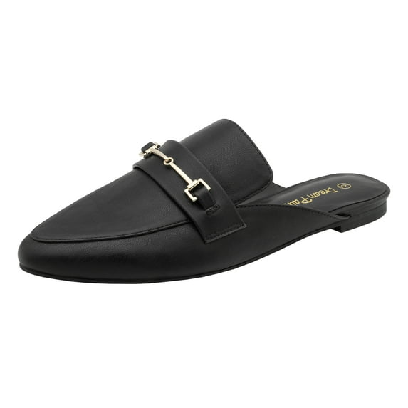 Women Flat Mules Pointed Toe Slip On Slides Buckle Detail Backless Loafers Comfortable Casual Shoes