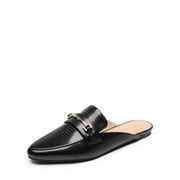 Women Flat Mules Pointed Toe Slip On Slides Buckle Detail Backless Loafers Comfortable Casual Shoes
