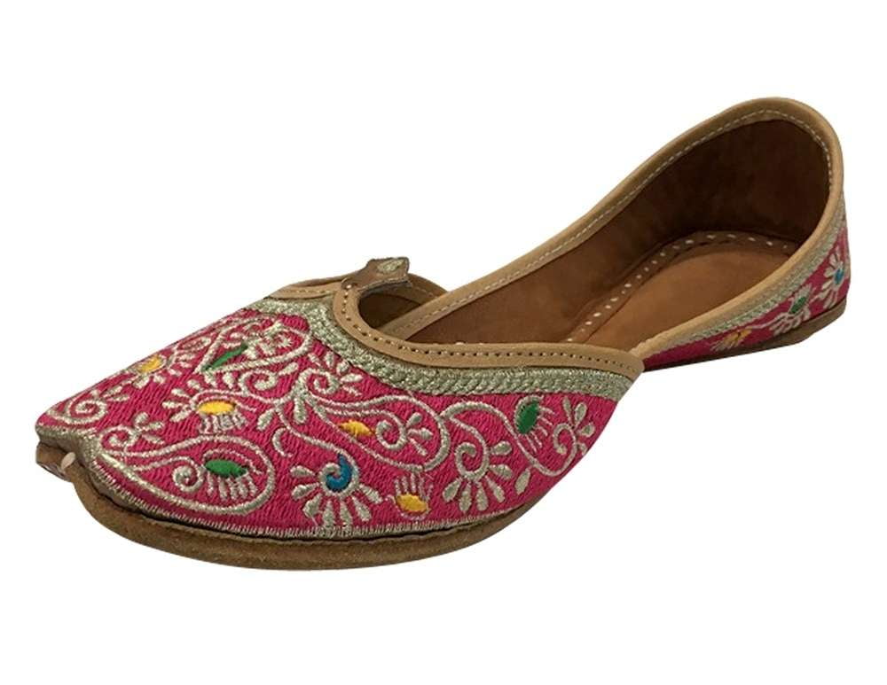 EthnicVibes Damen Jutti Leder Phulkari & Motive Indische Hochzeit Party Flach Mojari US Größe 5-10 DLY (Rückenoffene Wohnungen), design 1, 37 EU