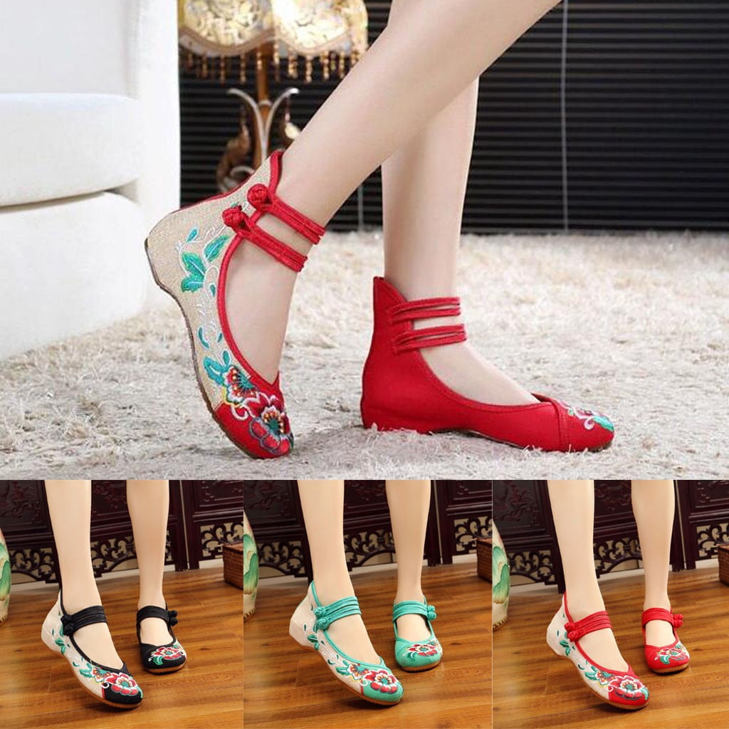 Women Flat Shoes Chinese Embroidered Flower Sandals Bridal Mary Jane ...