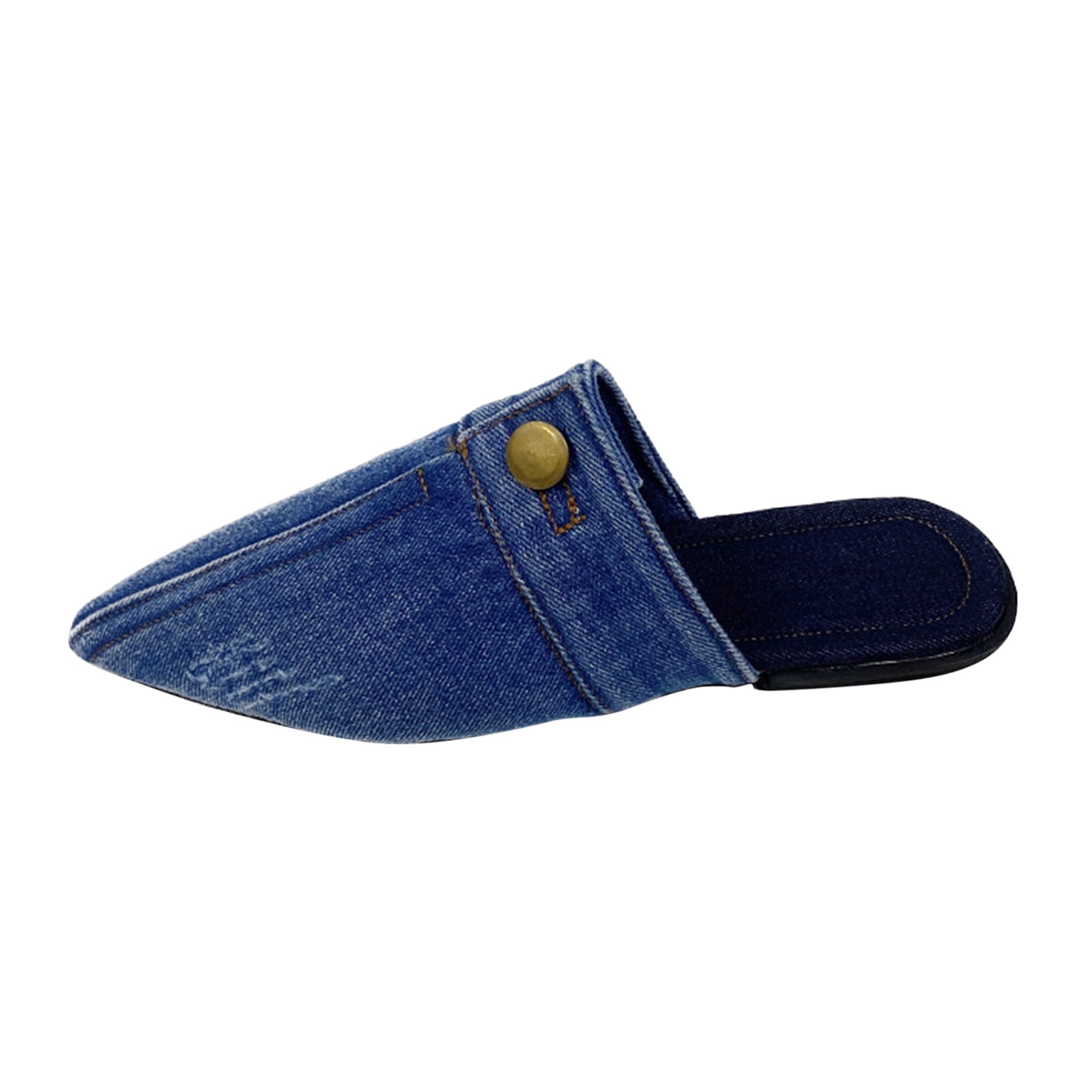 Women Flat Shoes Ladies Fashion Solid Color Denim Half Slippers Pointed ...