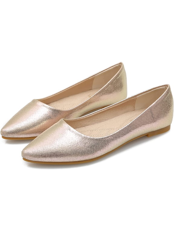 Women Flat Shoes Snakeskin Leather Pointed Toe Flats Sparkly Comfort Dress Ballet Flat Lightweight Slip on Loafers
