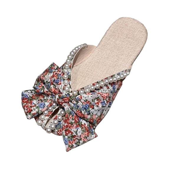 Women Flat Slippers Beaded Embellishment Footwear for Shopping Street Office Red 43