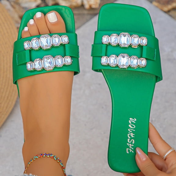 Women Flat Slippers Summer Trendy Color-Block Casual Odor-Resistant Flip Flops Beach Vacation Sandals Green
