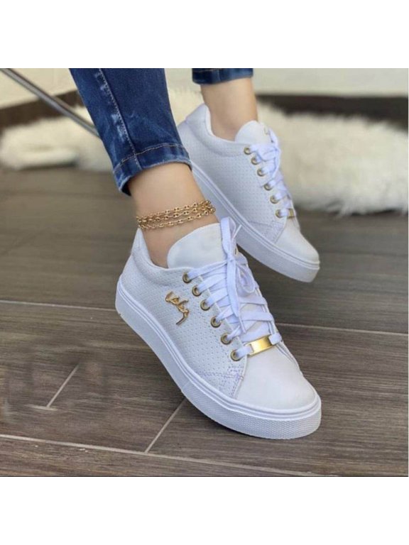 Women Flat Sneakers Breathable Lace-up Shoes For Girls