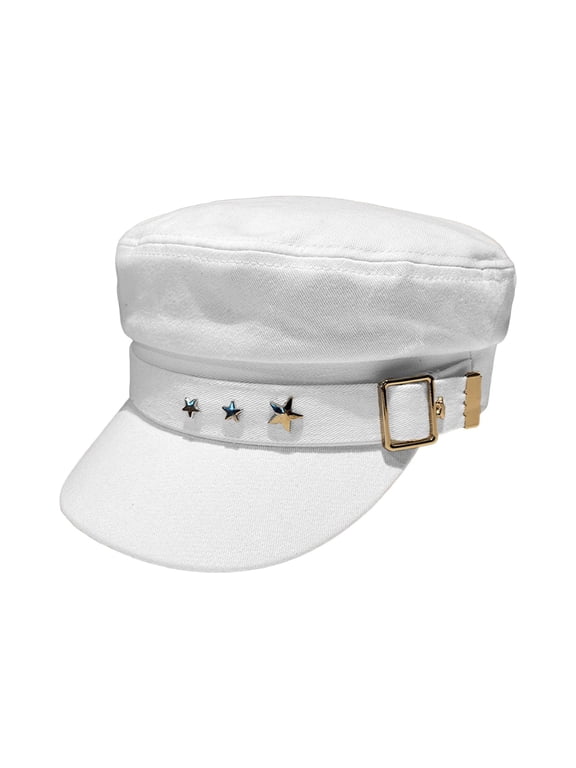 Women Flat Top Baseball Hat Cadet Caps Sun Hat Wide Brim Visor Hats Newsboy Cap for Running Hiking Walking Camping Cycling White