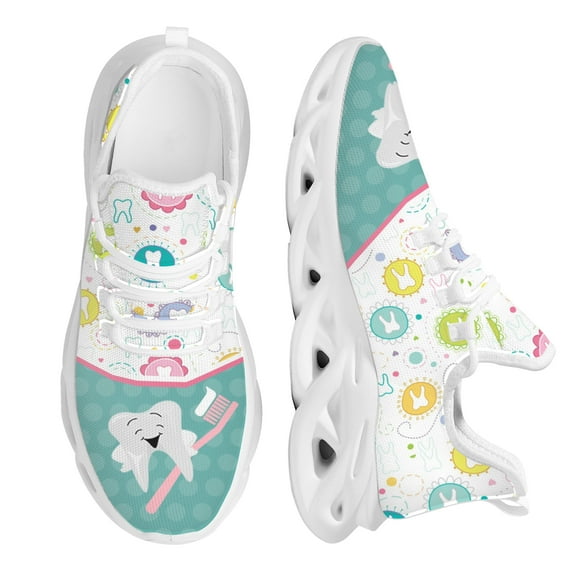 Women Flats Cartoon Kawaii Lattice Tooth Pattern Casual Shoes Breathable Wear-Resistant Mesh Female New Sneakers Zapatos Mujer