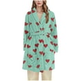thumbnail image 1 of Women Fleece Bathrobe Heart Print Long Sleeve Plush Robe with Belt Soft Warm Flannel Sleepwear Loungewear, 1 of 2