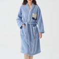 thumbnail image 1 of Women Fleece Bathrobe Soft Fuzzy Winter Warm Bathrobe Absorbency Loungewear Fall Winter Thick Loungewear Gown Blue One Size, 1 of 9