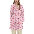 thumbnail image 1 of Women Fleece Bathrobe Soft Plush Flannel Robe Warm Winter Cozy Sleepwear Loungewear with Pockets Belt, 1 of 2