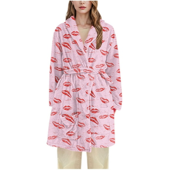 Women Fleece Bathrobe Soft Plush Flannel Robe Warm Winter Cozy Sleepwear Loungewear with Pockets Belt