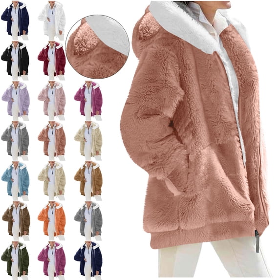 Women Fleece Cardigan Hooded Loose Fuzzy Cardigan Coat Womens Fuzzy Jacket Outwear Warm Outwear, Soft Hooded Sweatshirts with Pockets