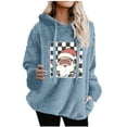 thumbnail image 1 of Women Fleece Christmas Hoodies Trendy Long Sleeve Fluffy Ultra Soft Xmas Santa Graphic Plaid Sweatshirt with Pocket, 1 of 4