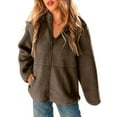 thumbnail image 1 of Women Fleece Fuzzy Jacket No Hood Casual Warm Winter Full Zip Up Sweater Coats Long Sleeve Solid Color Outwear (M, Coffee), 1 of 7