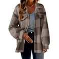 thumbnail image 1 of Women Fleece Jacket Button Down Fuzzy Shacket Long Sleeve Plaid Shirts Casual Warm Outwear Coat with Pockets, 1 of 4