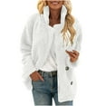 thumbnail image 1 of Women Fleece Jacket Button Sherpa Fur Jackets Notch Lapel Coat Thicken Warm Outwear 2025 Fall Winter Clothes Double Breasted Wool Blend Jacket Trendy Outfits Soft Overcoat, 1 of 8