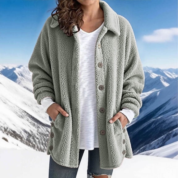 Women Fleece Jacket Fuzzy Sherpa Winter Warm Comfy Coats (Grey M)