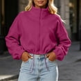thumbnail image 1 of Women Fleece Jacket Lightweight Full Zip Fleece Short Coat Long Sleeve Stand Collar Sherpa Warm Winter Casual Outerwear, 1 of 6
