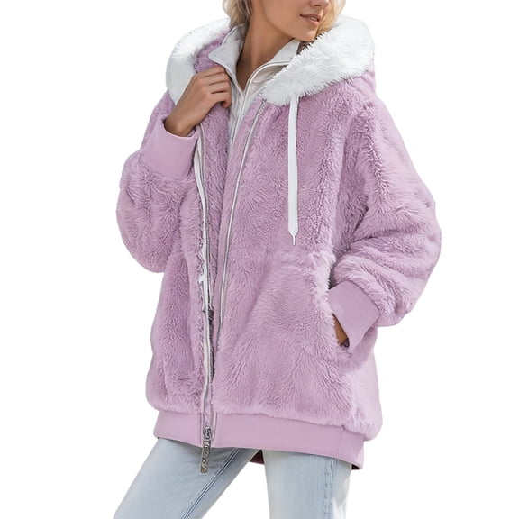 Women Fleece Jacket Long Sleeve Zipper Hooded Comfort Warm Jackets Women's Fall Jackets Cute Jackets