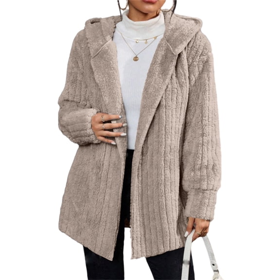 Women Fleece Jacket Skin-Friendly Sweatshirt Sherpa with Pockets Coats Clothes Baggy Hoodies Mock Neck Tops Fashion Outfits Khaki S