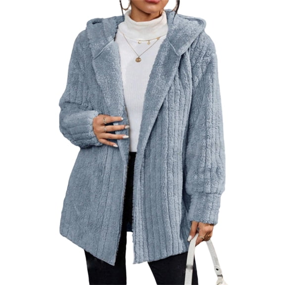 Women Fleece Jacket Skin-Friendly Sweatshirt Sherpa with Pockets Coats Clothes Baggy Hoodies Mock Neck Tops Fashion Outfits Light Blue XS