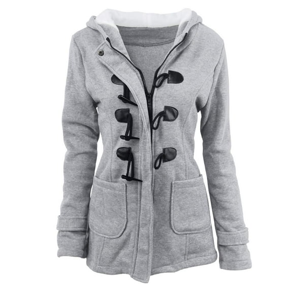 Women Fleece Jacket With Hood Fashion Horn Button Winter Warm Thicken Coat Long Soft Windbreaker Insulated Overcoat