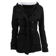 Women Fleece Jacket With Hood Fashion Horn Button Winter Warm Thicken Coat Long Soft Windbreaker Insulated Overcoat