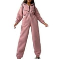 thumbnail image 1 of Women Fleece Jumpsuits Outfits Hooded Sweatshirt Set High Waist Ladies Jumpsuit Pink S, 1 of 7