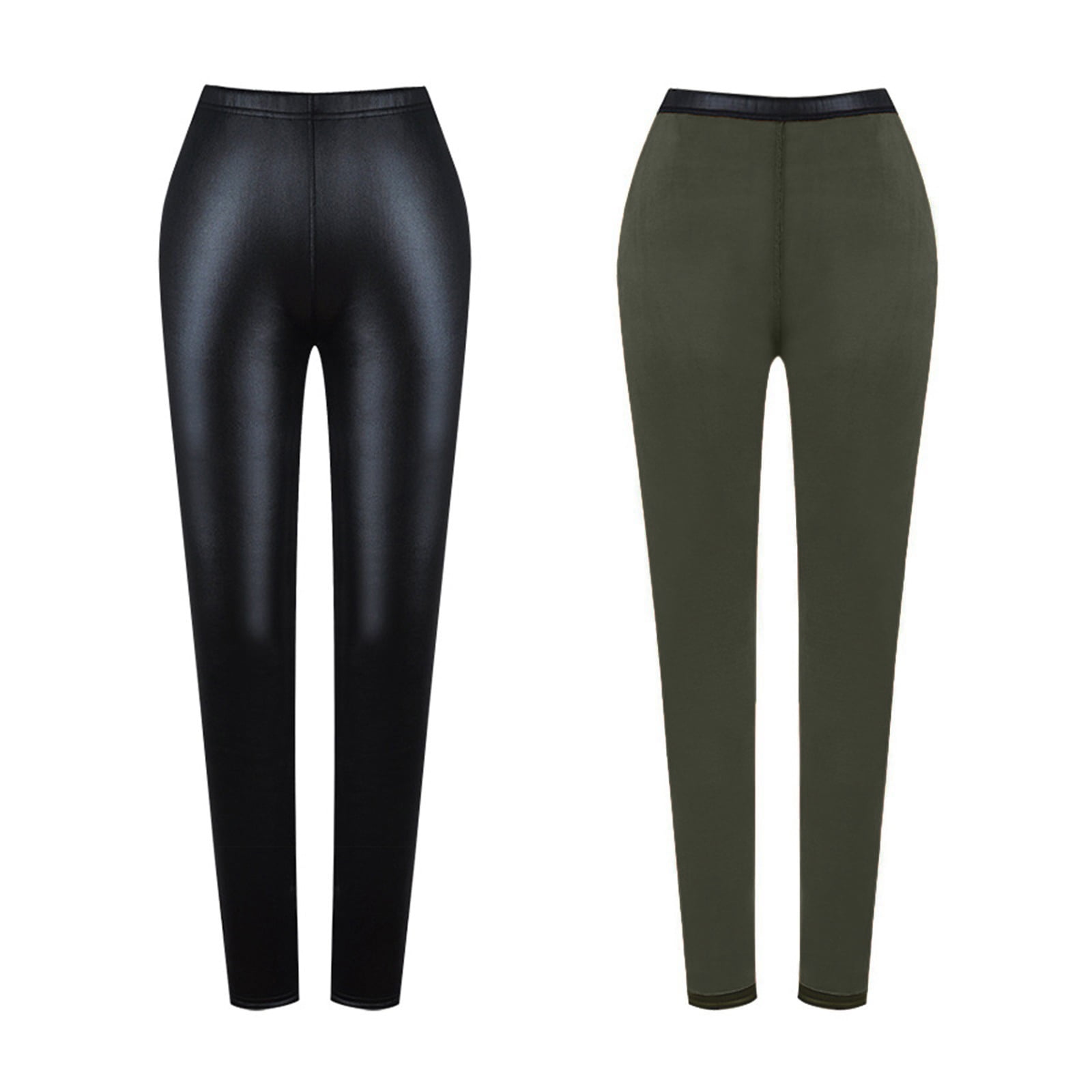 Women Faux Leather Leggings High Waisted Fleece Lined Stretchy