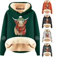 thumbnail image 1 of Women Lined Highland Cow Hoodie with Plaid Scarf and Fuzzy Hem Drawstring Winter Warm Cozy Pullover Sweatshirt Top, 1 of 4